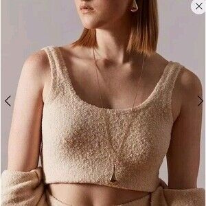 If It Were Me Fuzzy Crop Tank Top Womens XL Beige Sleeveless Basic Comfort Layer
